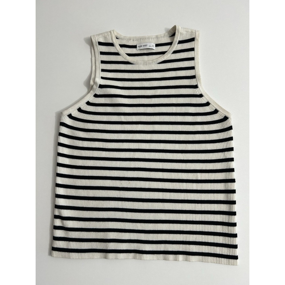 Nine West Women's Black & White Ribbed Striped Tank Top –‎ Size XL
